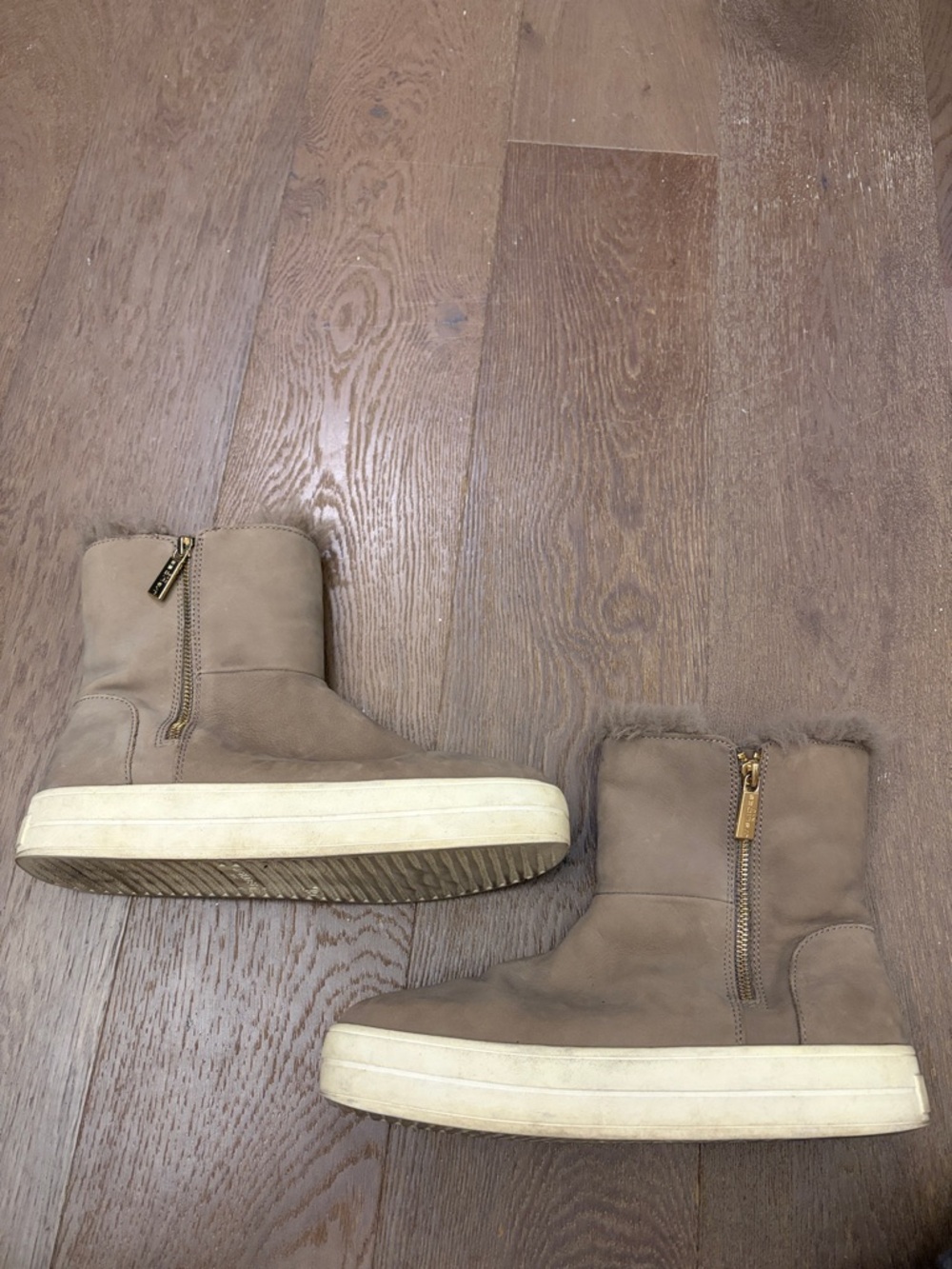 J Slides Taupe Suede Fur-Lined Winter Zip Boots